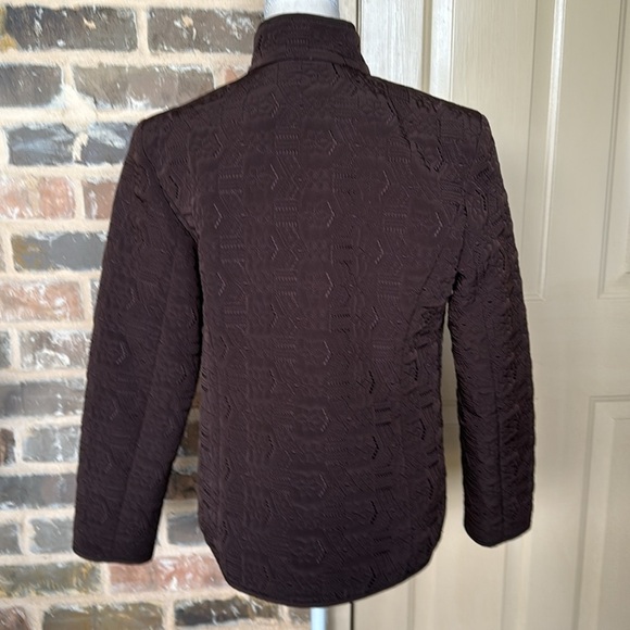 Gallery Brown Bomber Jacket Quilted Design Mandarin Collar Zip Front Sz M - Picture 3 of 13